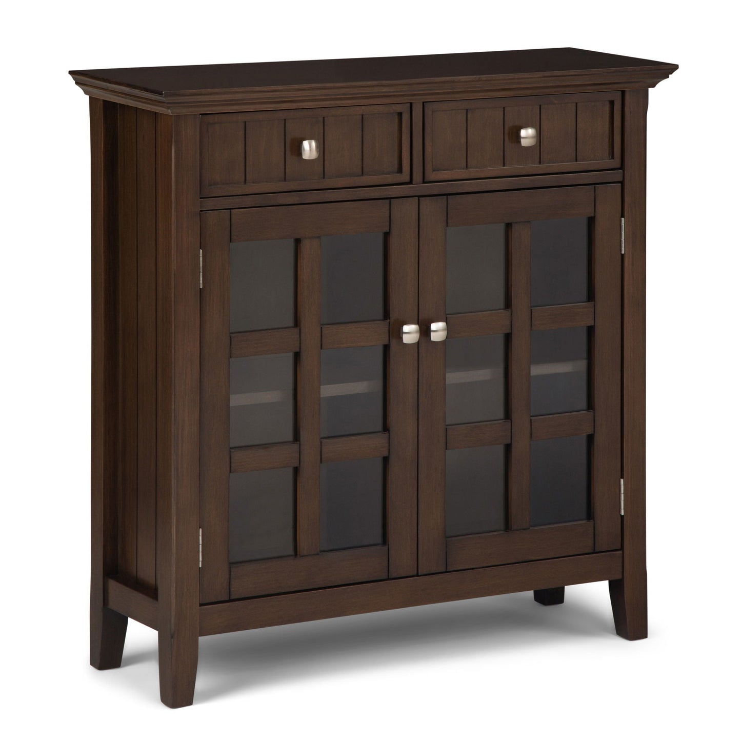 Acadian Entryway Storage Cabinet dark wood with two top drawers and glass doors HouseOfZazla on Tampa Home & Garden Store