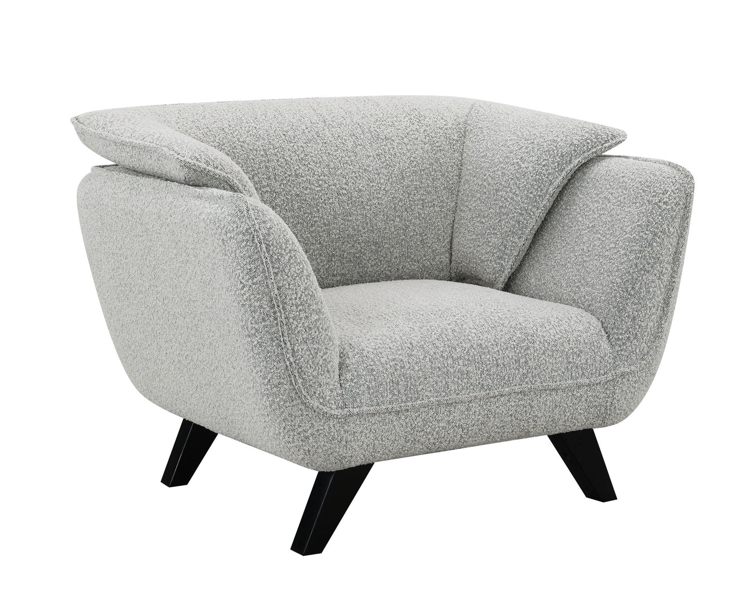 Nayeli Boucle Chair, light gray boucle armchair with black angled legs on Tampa Home & Garden Store