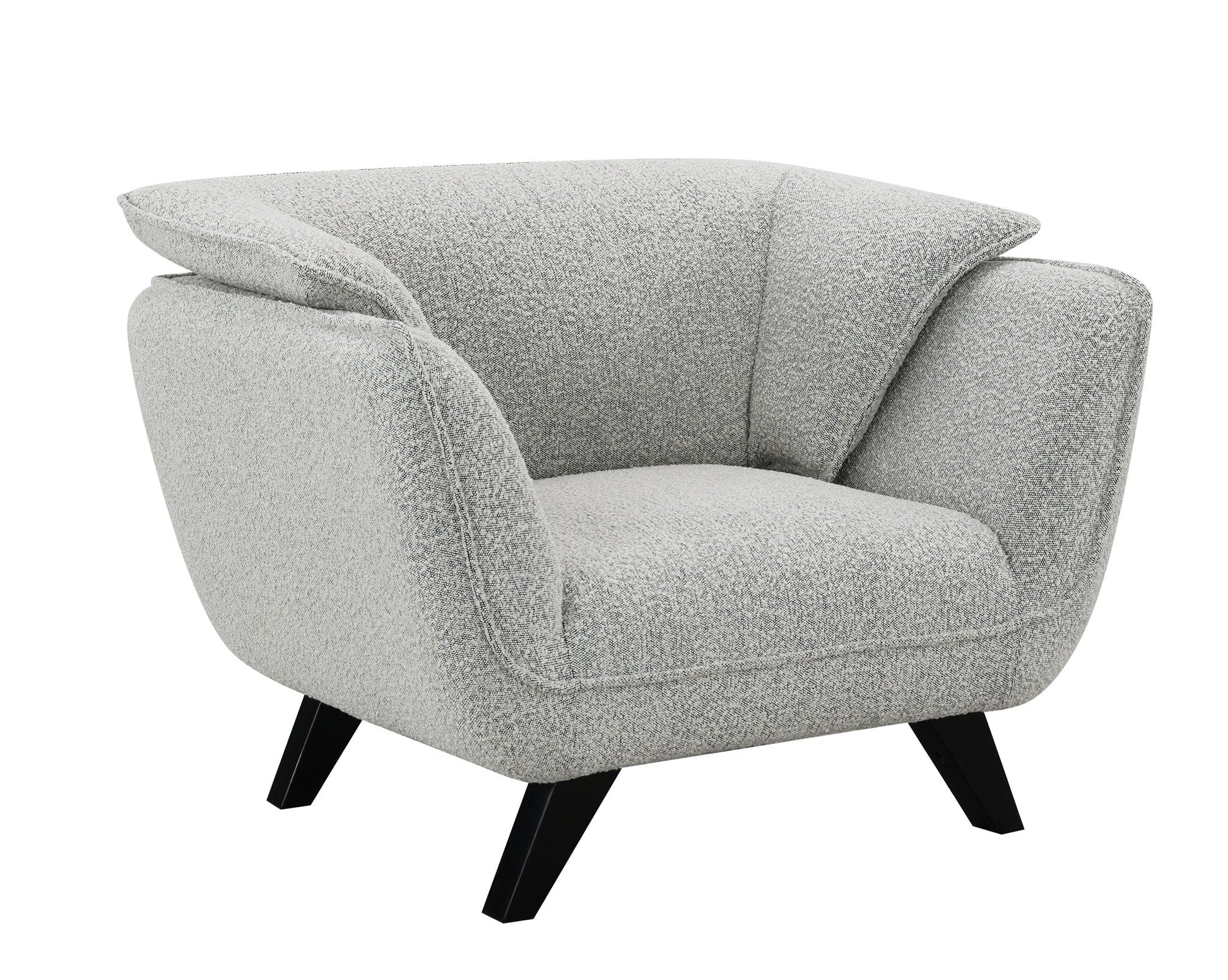 Nayeli Boucle Chair, light gray boucle armchair with black angled legs on Tampa Home & Garden Store