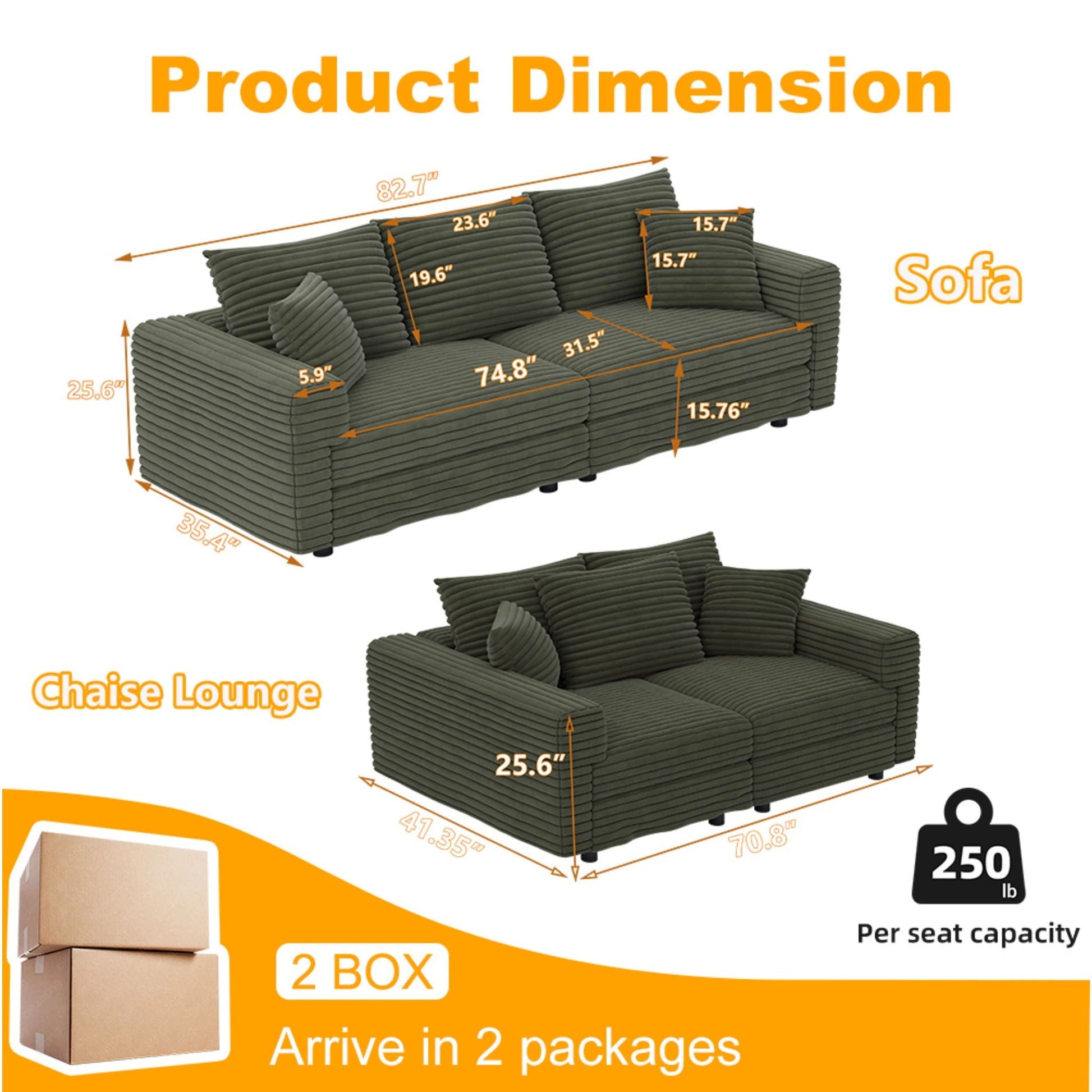 4-seat modern comfy upholstered sofa Cloud Couch in dark gray-green fabric by HouseOfZazla on Tampa Home & Garden Store