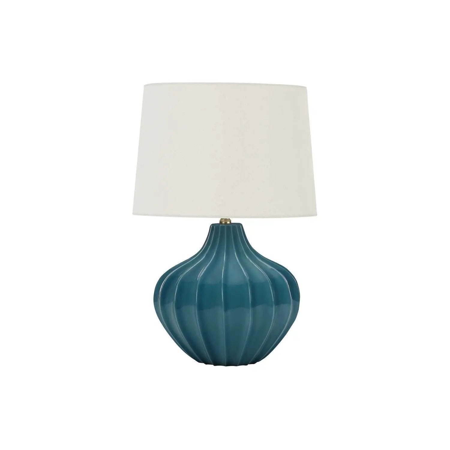 Table lamp blue ceramic ribbed base with white shade by Unique Piece Furniture on Tampa Home & Garden Store