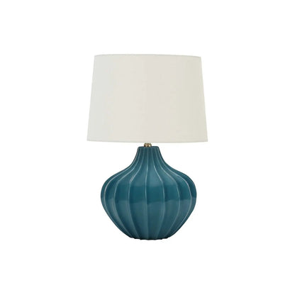 Table lamp blue ceramic ribbed base with white shade by Unique Piece Furniture on Tampa Home & Garden Store