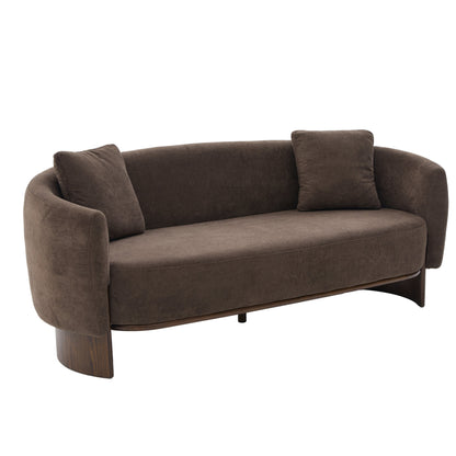 Elegant Curved Velvet Sofa and Wooden Base