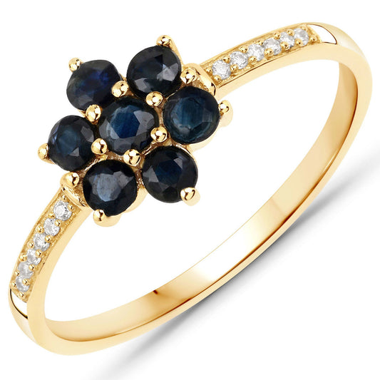 Ring 0.45ct blue sapphire cluster with white diamonds, 10K yellow gold band with pave diamonds on Tampa Home & Garden Store