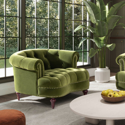 Victorian tufted accent chairs in emerald green velvet with nailhead trim by HouseOfZazla on Tampa Home & Garden Store