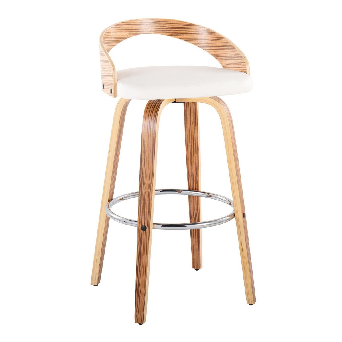 Contemporary swivel barstool Pearl Silver with white cushion and chrome footrest on Tampa Home & Garden Store