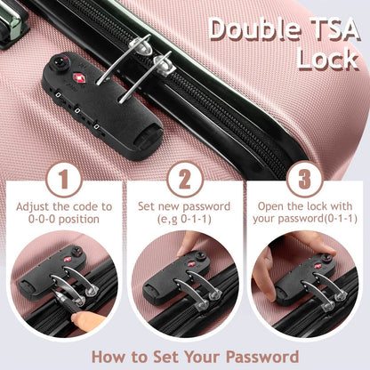 3-piece pink hard-shell luggage set with TSA lock, 20/24/28 in, DailySale, 360° wheels on Tampa Home & Garden Store