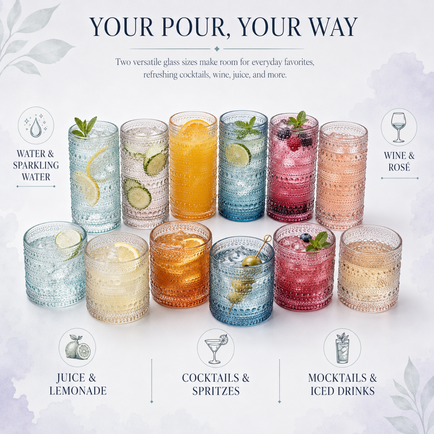 Tonal Hobnail Highball and Lowball Glass Set 12