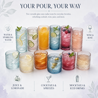 Tonal Hobnail Highball and Lowball Glass Set 12