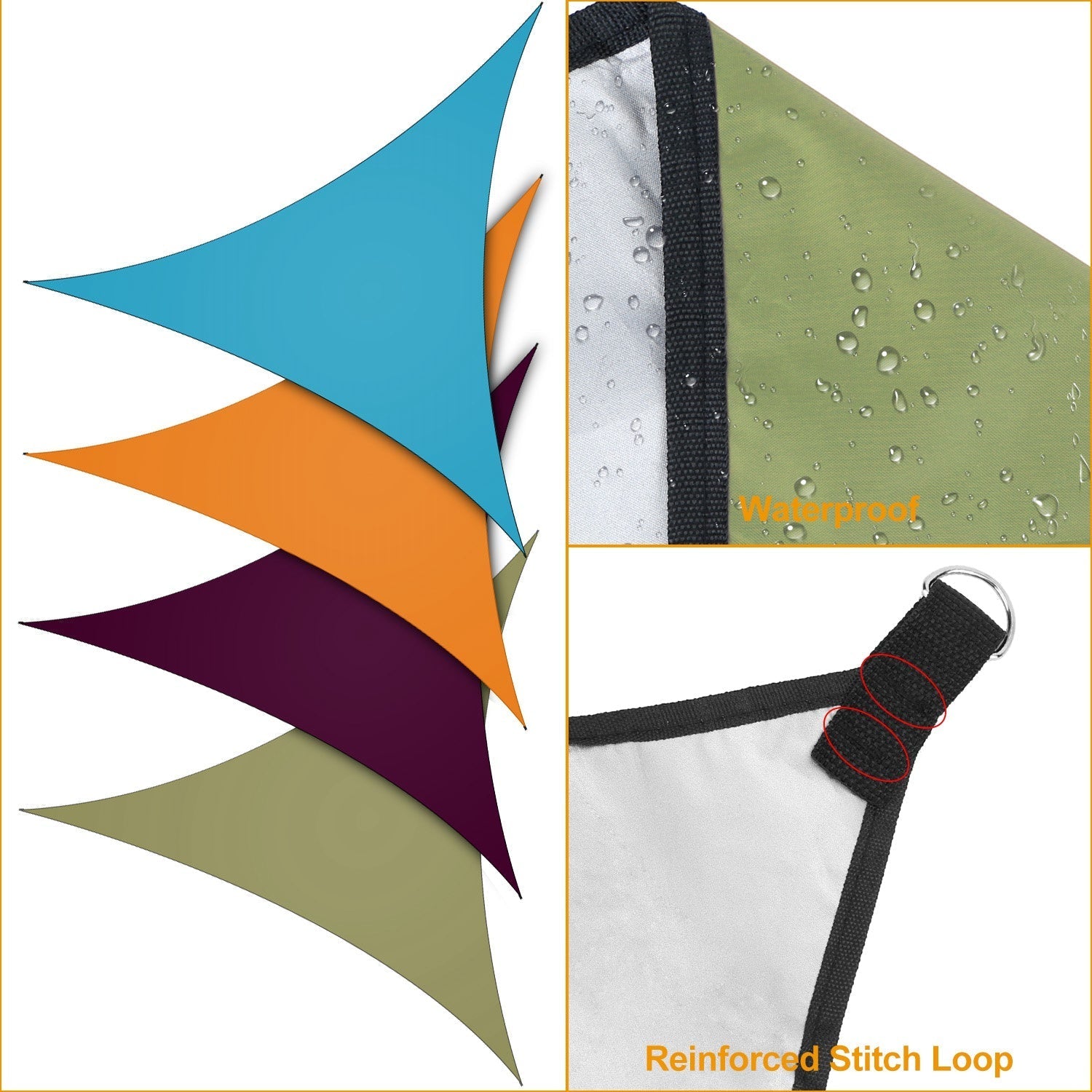 GemGear shade sail triangle canopy with waterproof fabric and reinforced stitch loop on Tampa Home & Garden Store