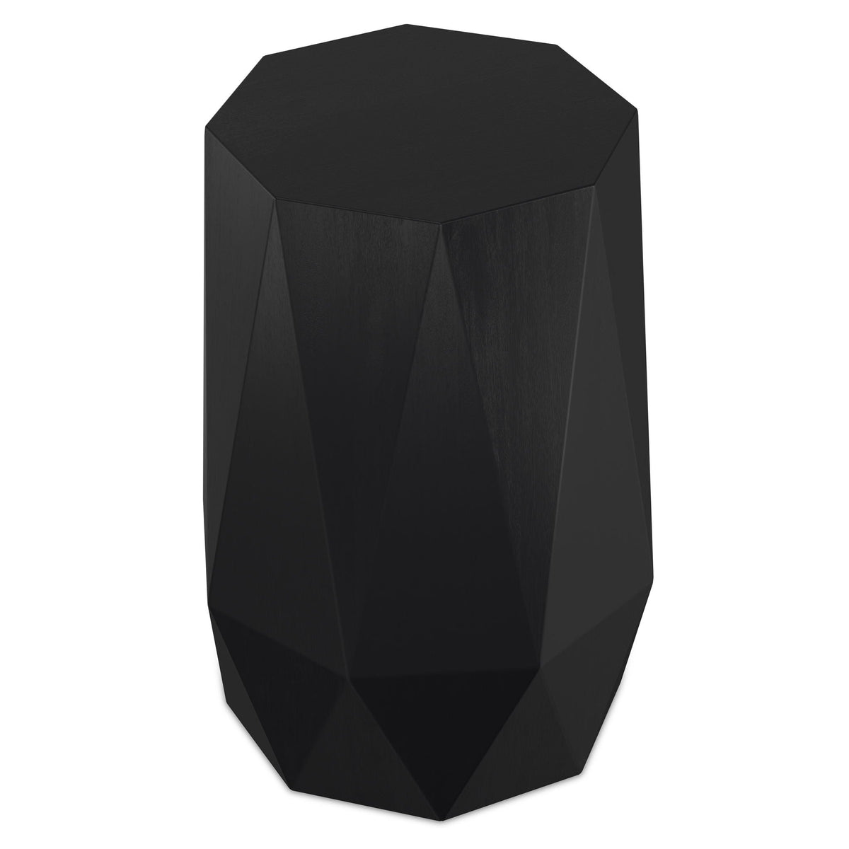Solid acacia wood side table by HouseOfZazla with sculptural faceted black silhouette on Tampa Home & Garden Store