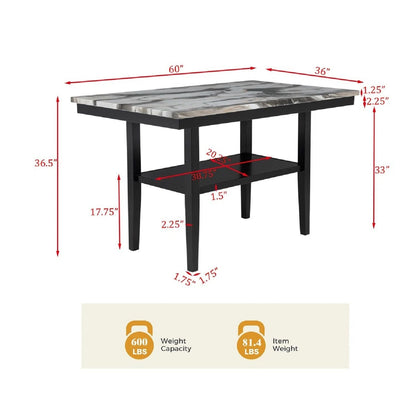 Black Counter Table with Faux Marble and Storage