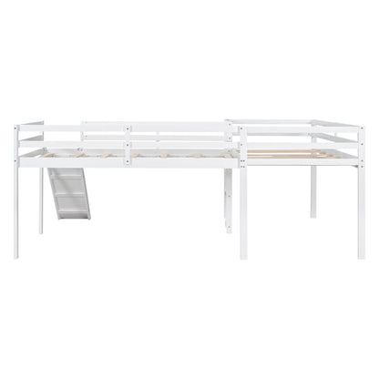 White metal-frame loft bed with ladder and slide, wooden slat bed base on Tampa Home & Garden Store