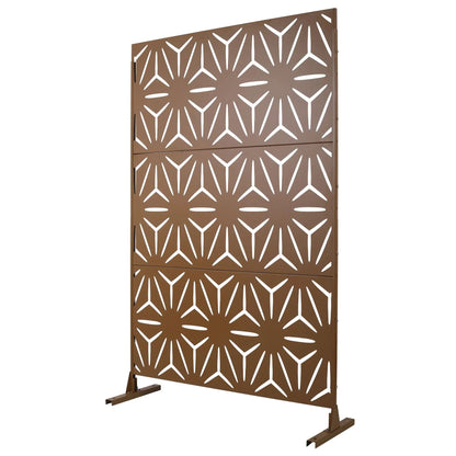 Metal privacy screen room divider freestanding brown with white geometric cutouts Unique Piece on Tampa Home & Garden Store
