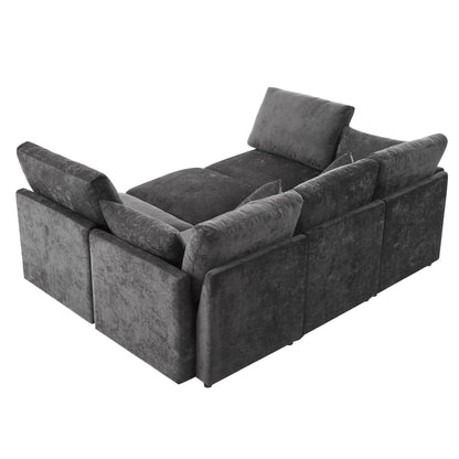 2-piece sectional sofa modular U-shaped with ottoman in gray velvet by HouseOfZazla on Tampa Home & Garden Store