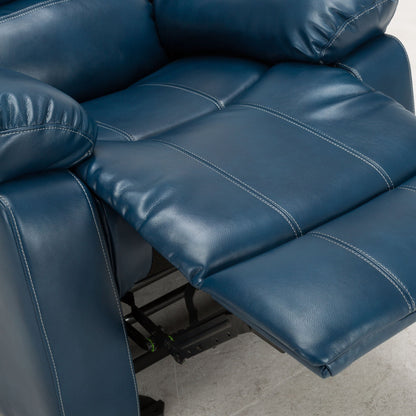 Charlotte Glider Recliner blue leather chair with white contrast stitching HouseOfZazla on Tampa Home & Garden Store