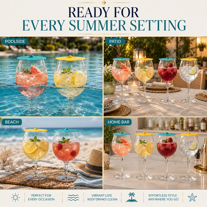 Floating Wine Glasses for Pool Set of 4 with Lids
