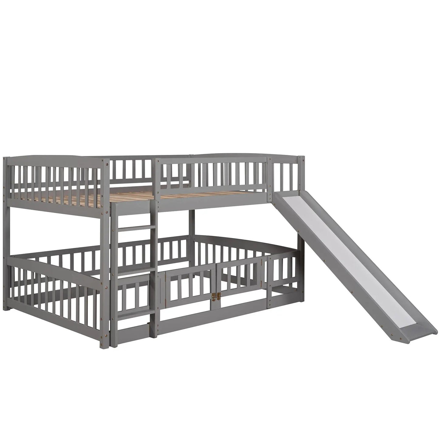 Low Bunk Bed With Slide Fence and Ladder