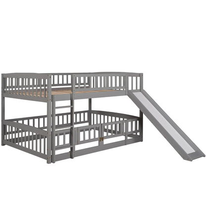 Low Bunk Bed With Slide Fence and Ladder