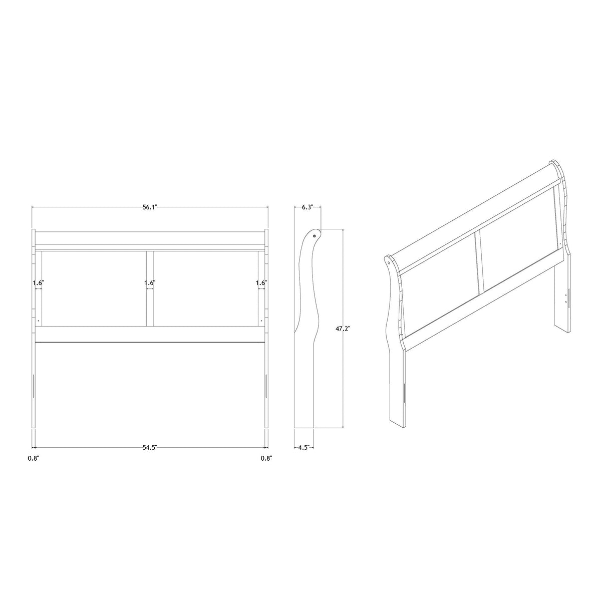 Charlston Modern Sleigh Bed with LED by HouseOfZazla blueprint line drawing on Tampa Home & Garden Store