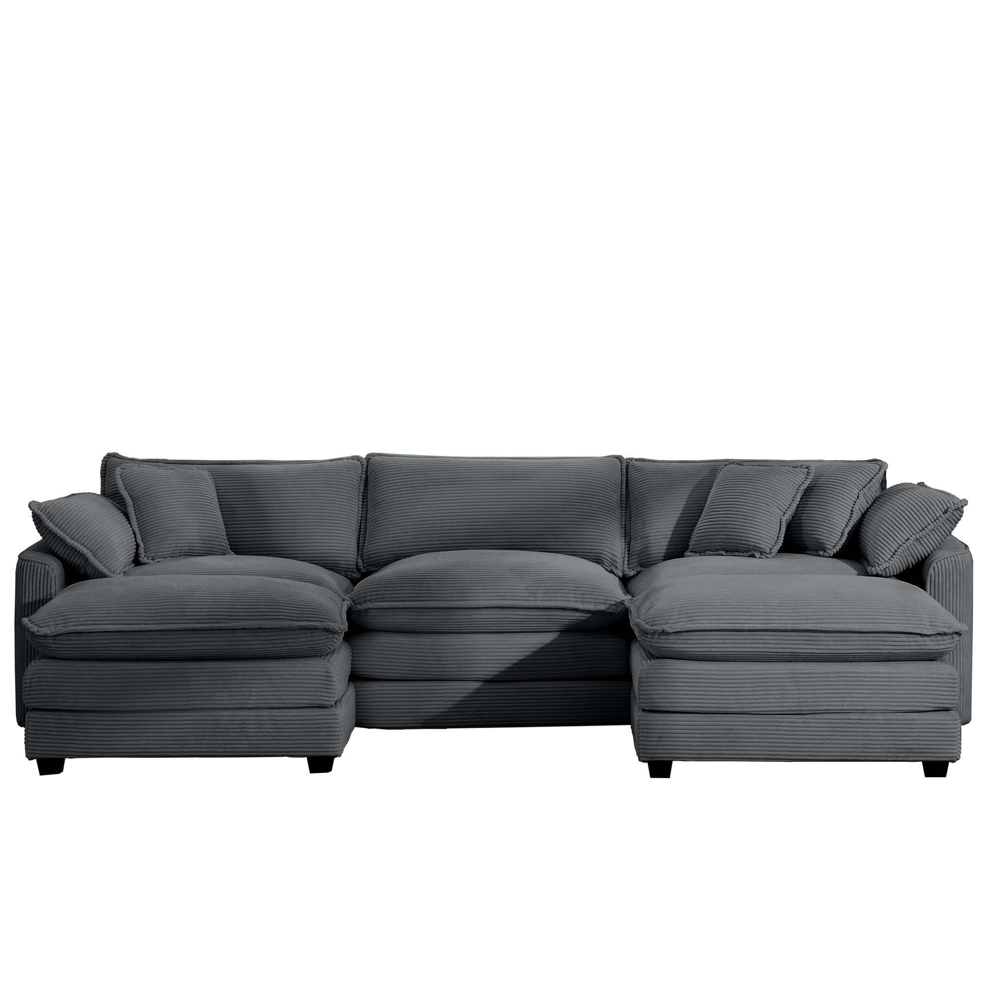 Modular cushion sofa set with ottoman in dark gray ribbed fabric by HouseOfZazla, deep seating on Tampa Home & Garden Store
