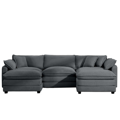 Modular cushion sofa set with ottoman in dark gray ribbed fabric by HouseOfZazla, deep seating on Tampa Home & Garden Store