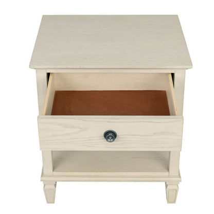 Solid wood bedside table with drawer and open shelf in light wood finish on Tampa Home & Garden Store