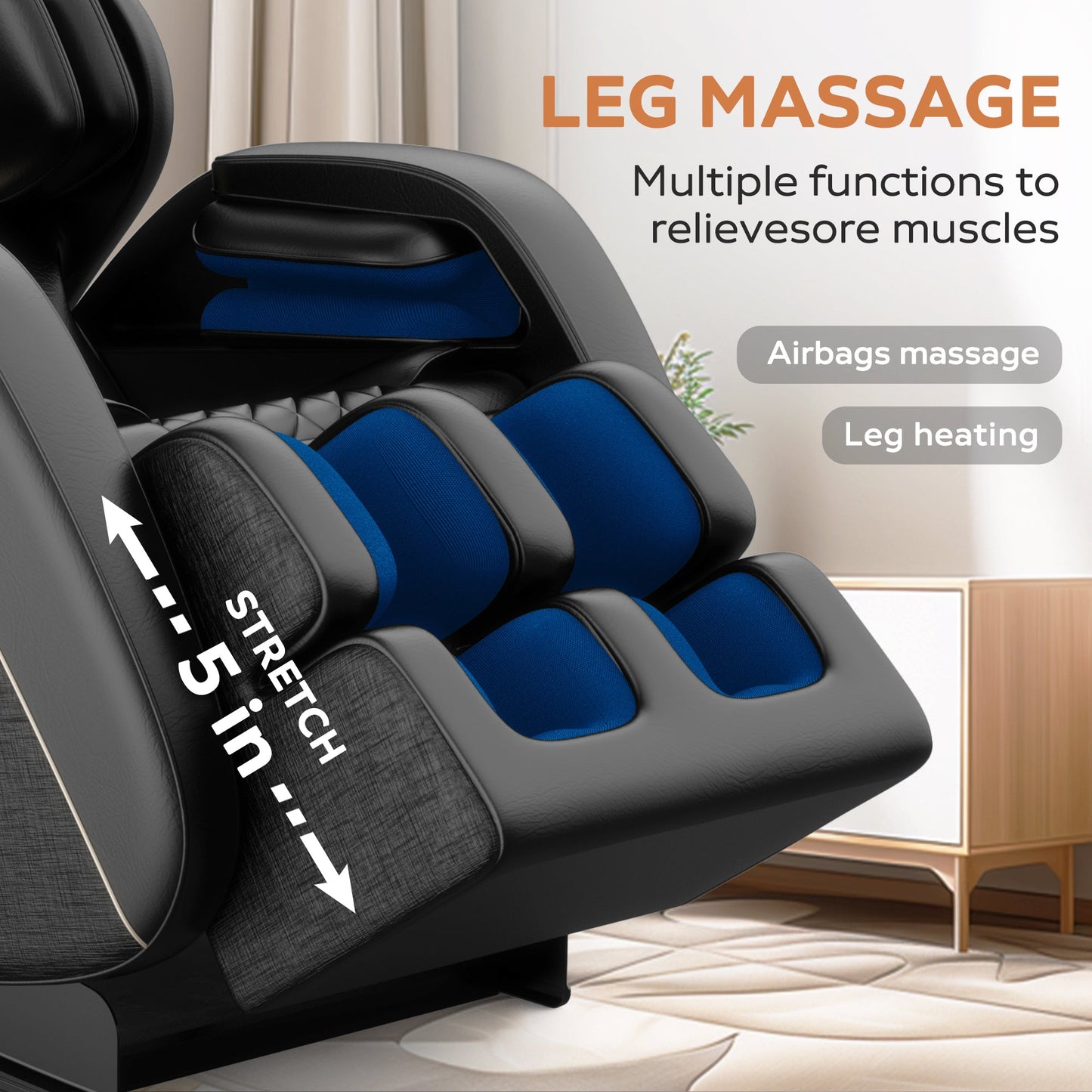 Massage chair recliner by HouseOfZazla with blue cushions, zero gravity and air pressure on Tampa Home & Garden Store