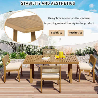 U_Style multi-person outdoor acacia wood dining set with slatted table and cushioned chairs on Tampa Home & Garden Store
