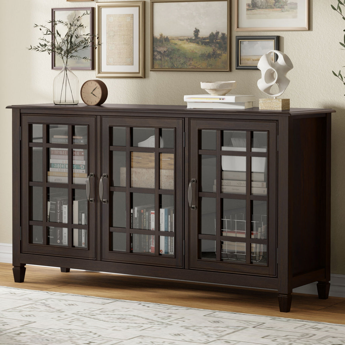 Buffet Cabinet with Adjustable Glass Shelves by HouseOfZazla in dark brown tall cabinet on Tampa Home & Garden Store