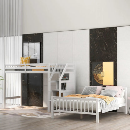 Loft Bed with Staircase and Storage Grids