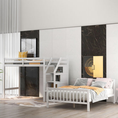 White loft bed with staircase and built-in storage by HouseOfZazla in a modern bedroom on Tampa Home & Garden Store