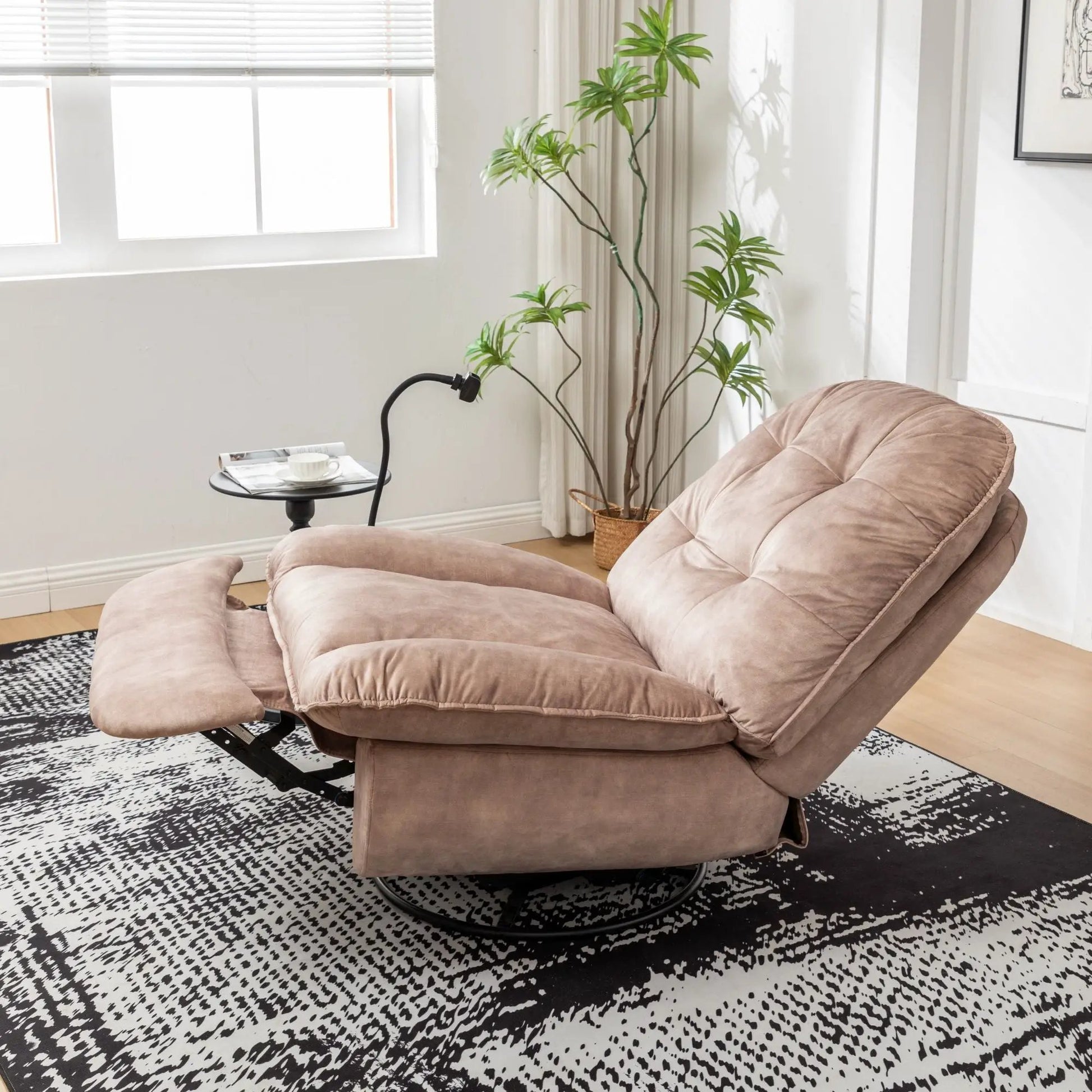 Modern swivel gliding recliner chair in taupe suede with footrest by Unique Piece Furniture on Tampa Home & Garden Store