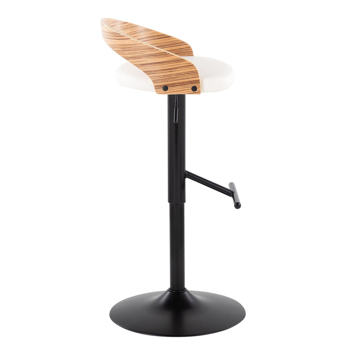 Contemporary adjustable barstool set with swivel, brown wood grain backrest, white seat on Tampa Home & Garden Store