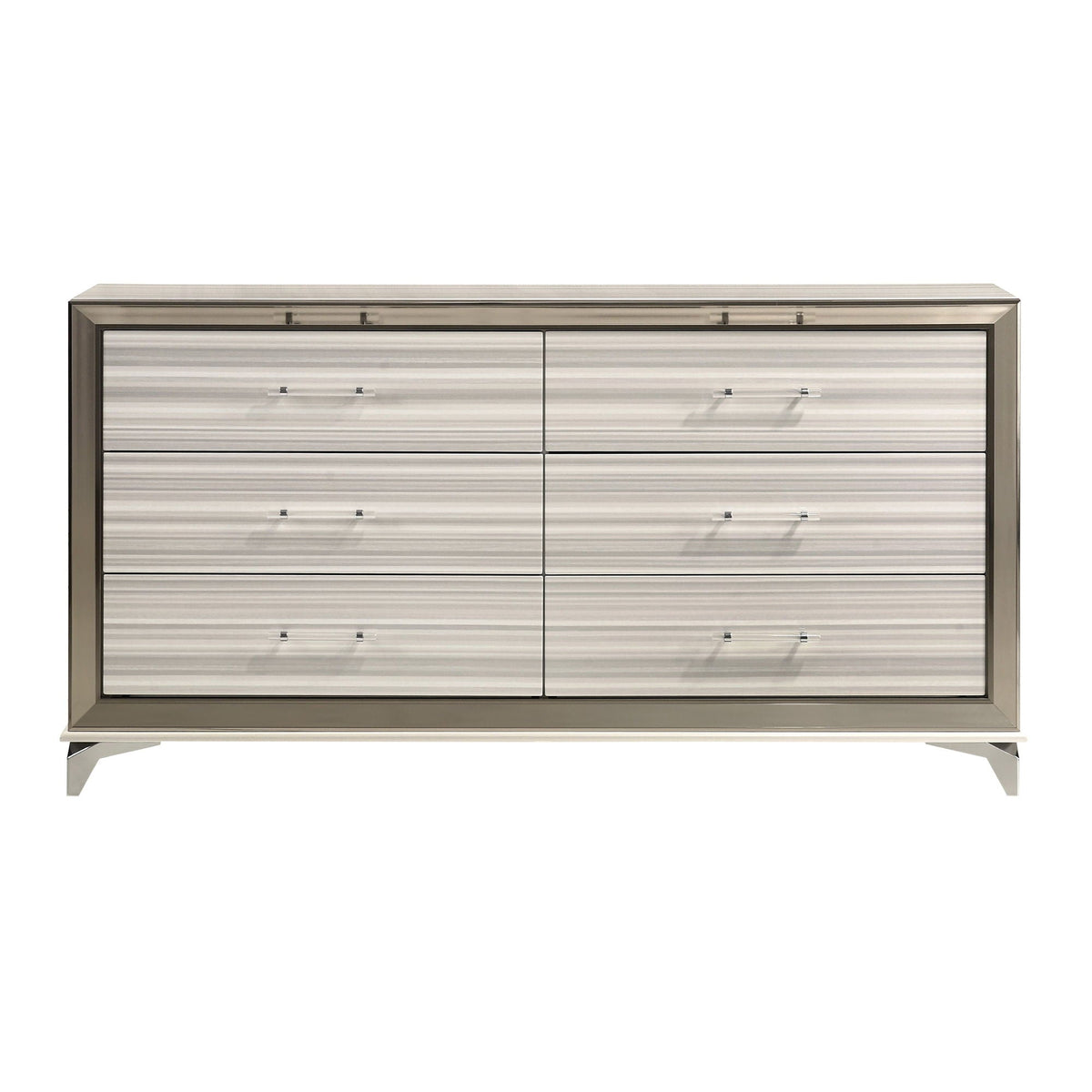 Star 5-Piece Bedroom Set metallic mirrored dresser with striped fronts by HouseOfZazla on Tampa Home & Garden Store