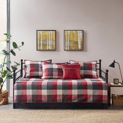HouseOfZazla 6-piece reversible plaid daybed cover set red gray white with shams on Tampa Home & Garden Store