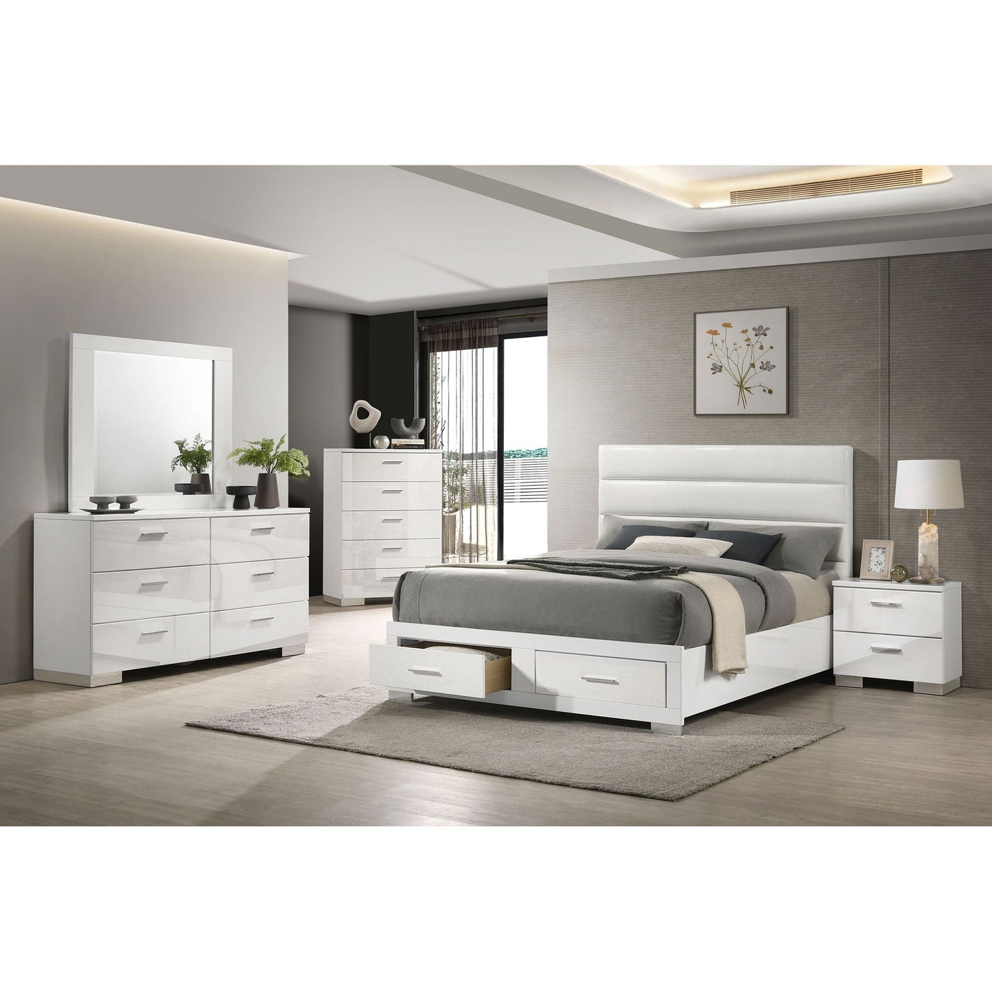 Dulcey storage bed with under-bed drawers in white, by HouseOfZazla, paired with white dressers on Tampa Home & Garden Store