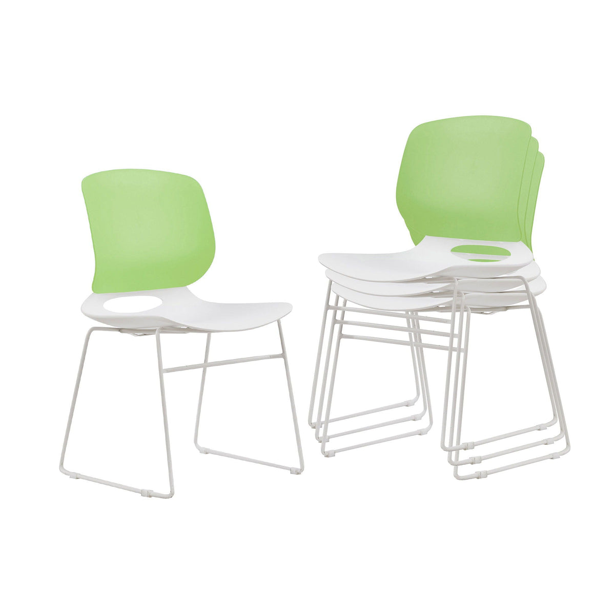 Ergonomic backrest stacking chairs set of 4 lime green backs with white bases HouseOfZazla on Tampa Home & Garden Store