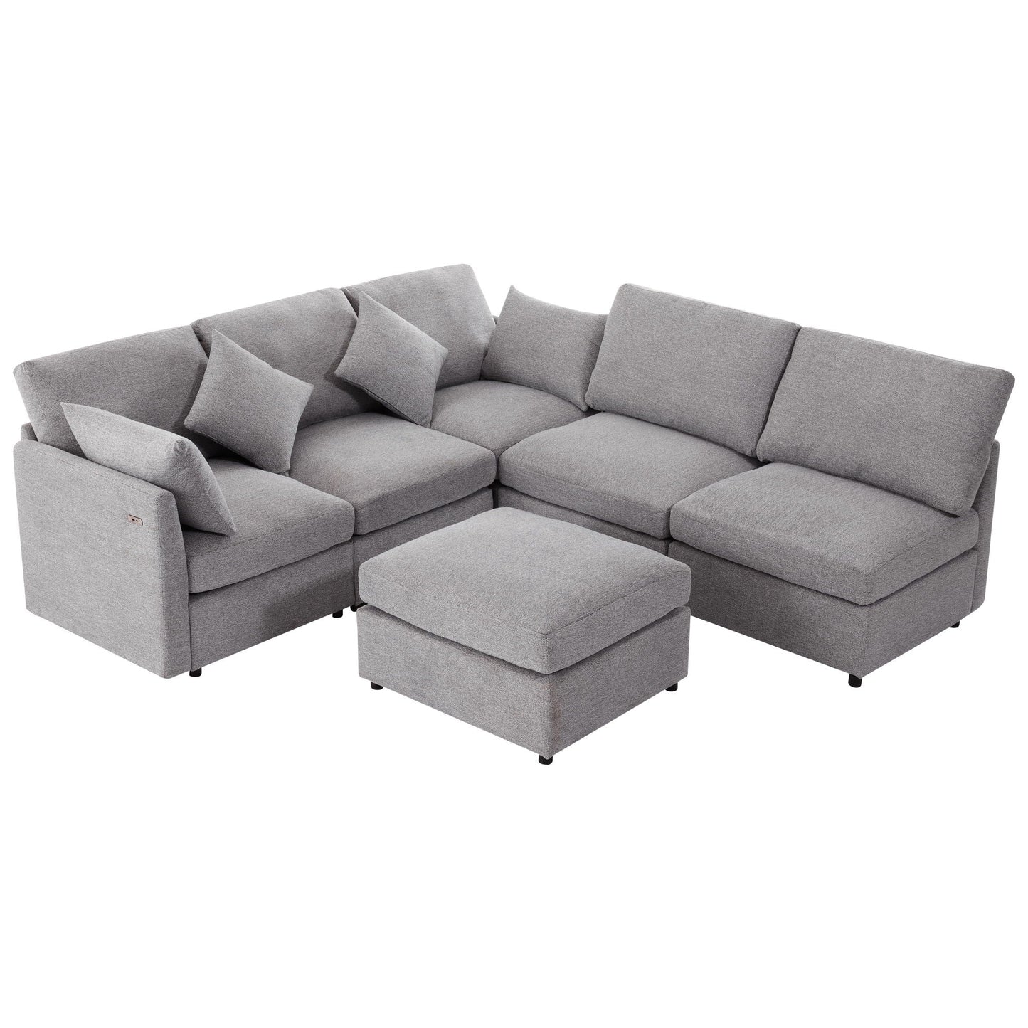 Sectional sofa modular U-shaped with ottoman and USB ports in gray fabric by HouseOfZazla on Tampa Home & Garden Store