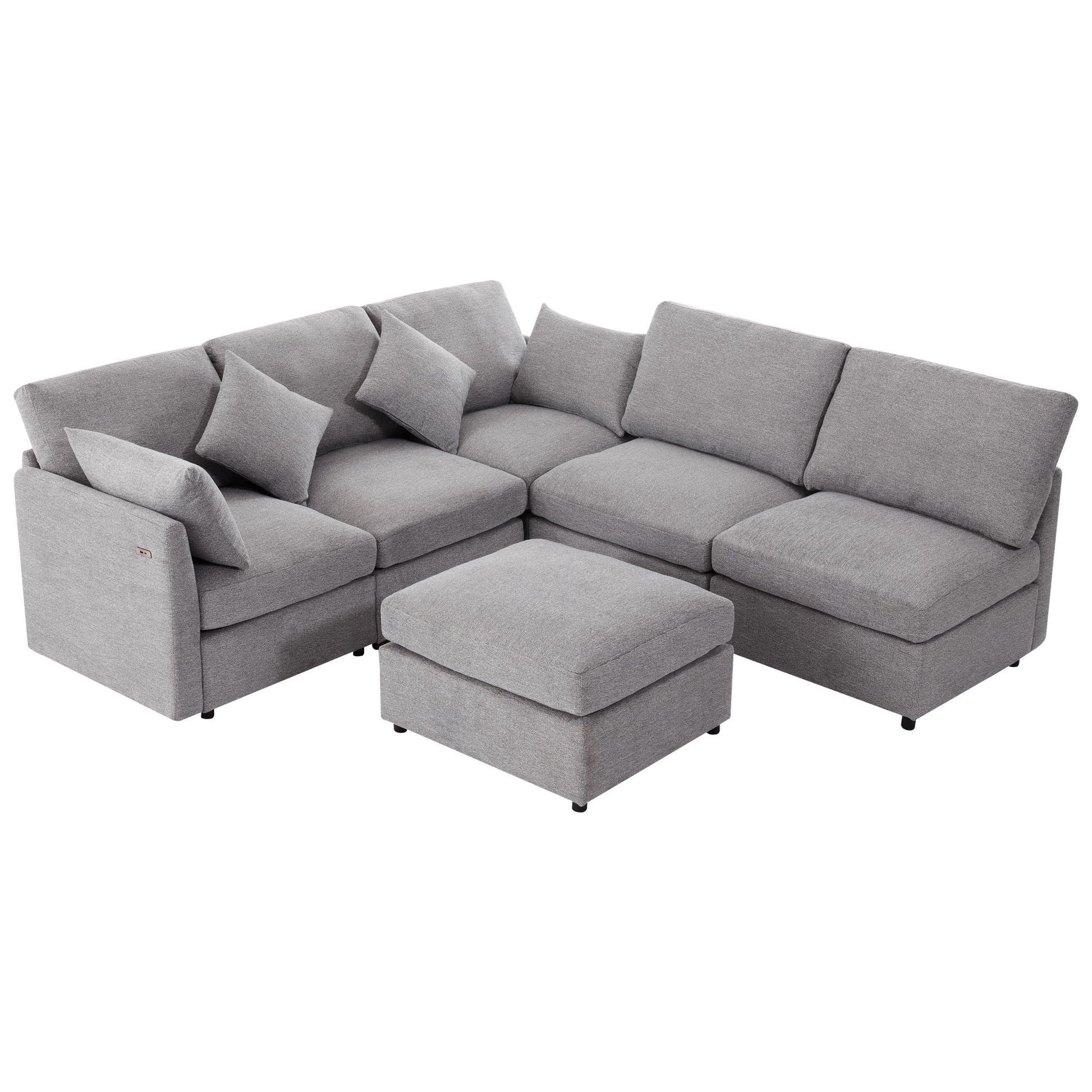 Sectional sofa modular U-shaped with ottoman and USB ports in gray fabric by HouseOfZazla on Tampa Home & Garden Store