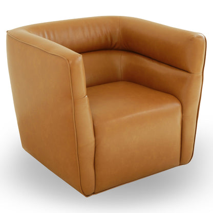 Tan genuine leather swivel armchair by HouseOfZazla with plush cushions on Tampa Home & Garden Store