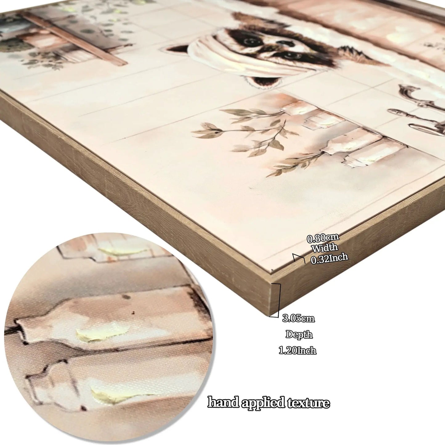Raccoon Bathroom Canvas Wall Art Ivory Framed