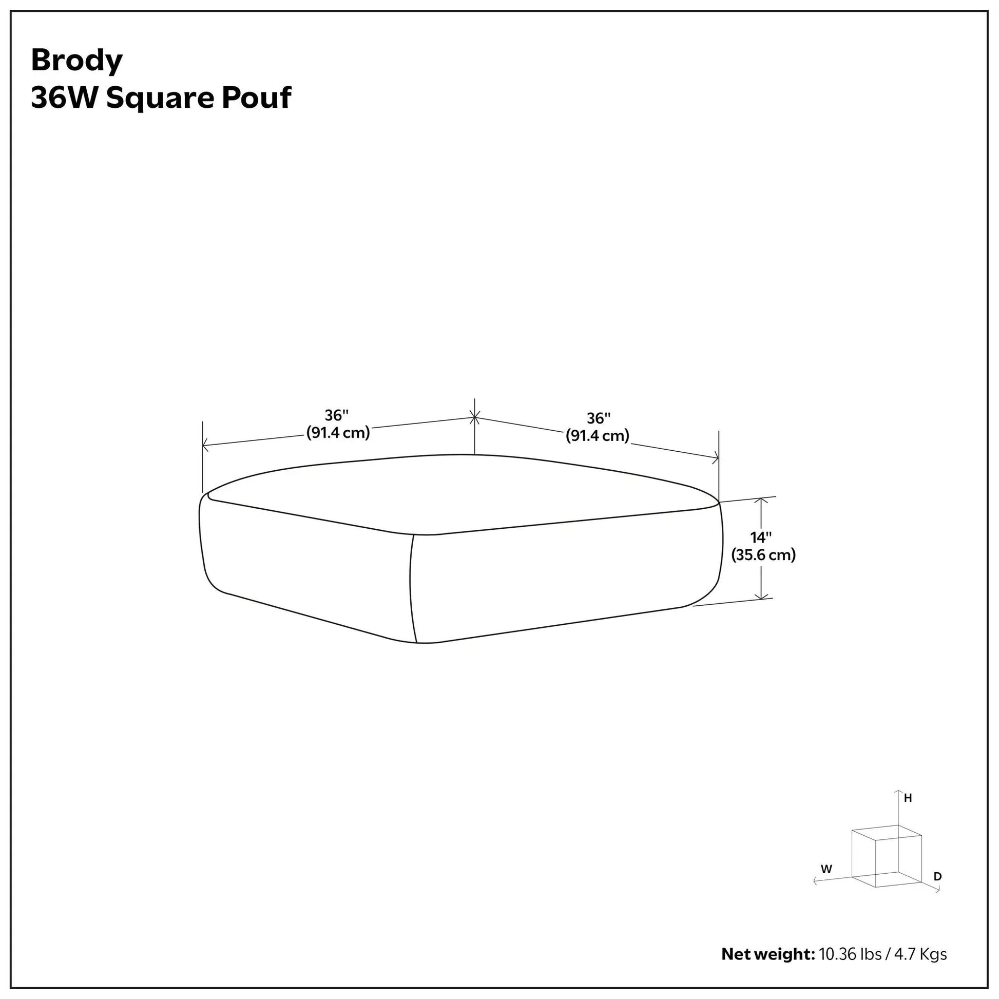 Brody large square pouf by Unique Piece Furniture, curved pouf, 36 in wide, 14 in high on Tampa Home & Garden Store
