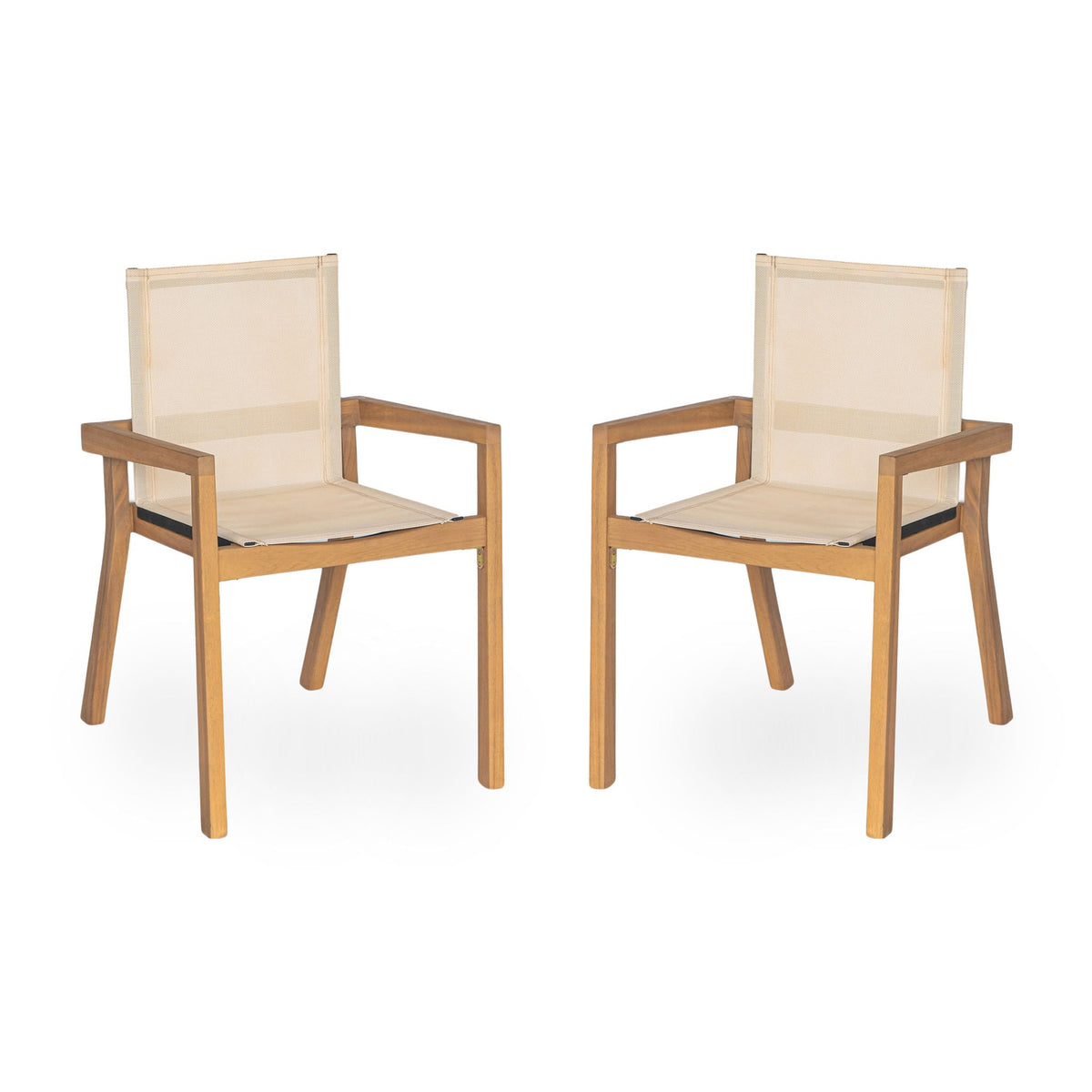 Belfast Dining Chair Set with Mesh Seating, Acacia Wood Frame, Set of 2, HouseOfZazla on Tampa Home & Garden Store