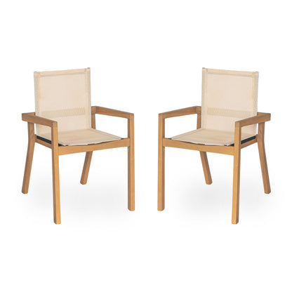 Belfast Dining Chair Set with Mesh Seating, Acacia Wood Frame, Set of 2, HouseOfZazla on Tampa Home & Garden Store
