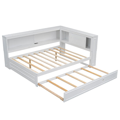 Daybed with storage shelves, LED, USB, and trundle bed frame by HouseOfZazla in white wood on Tampa Home & Garden Store