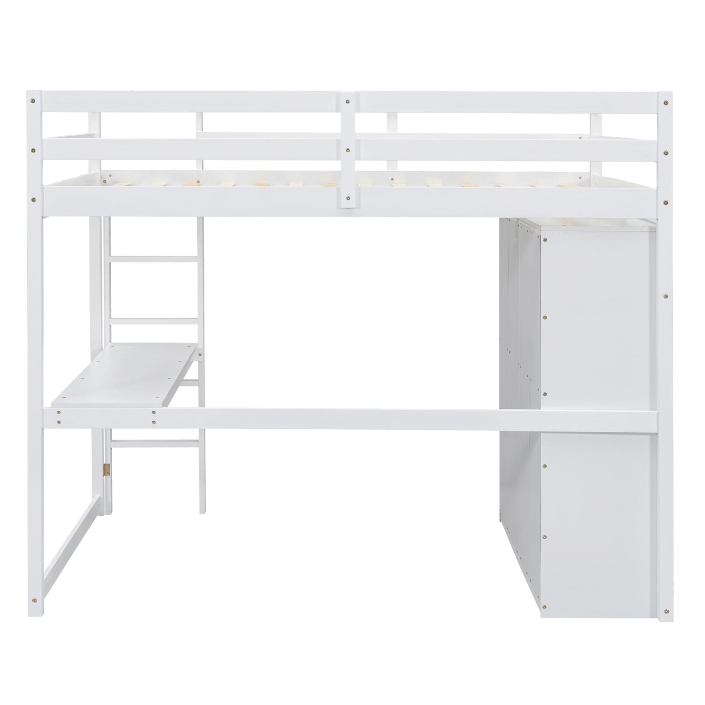 White loft bed frame with built-in wardrobe and storage shelves; left ladder on Tampa Home & Garden Store