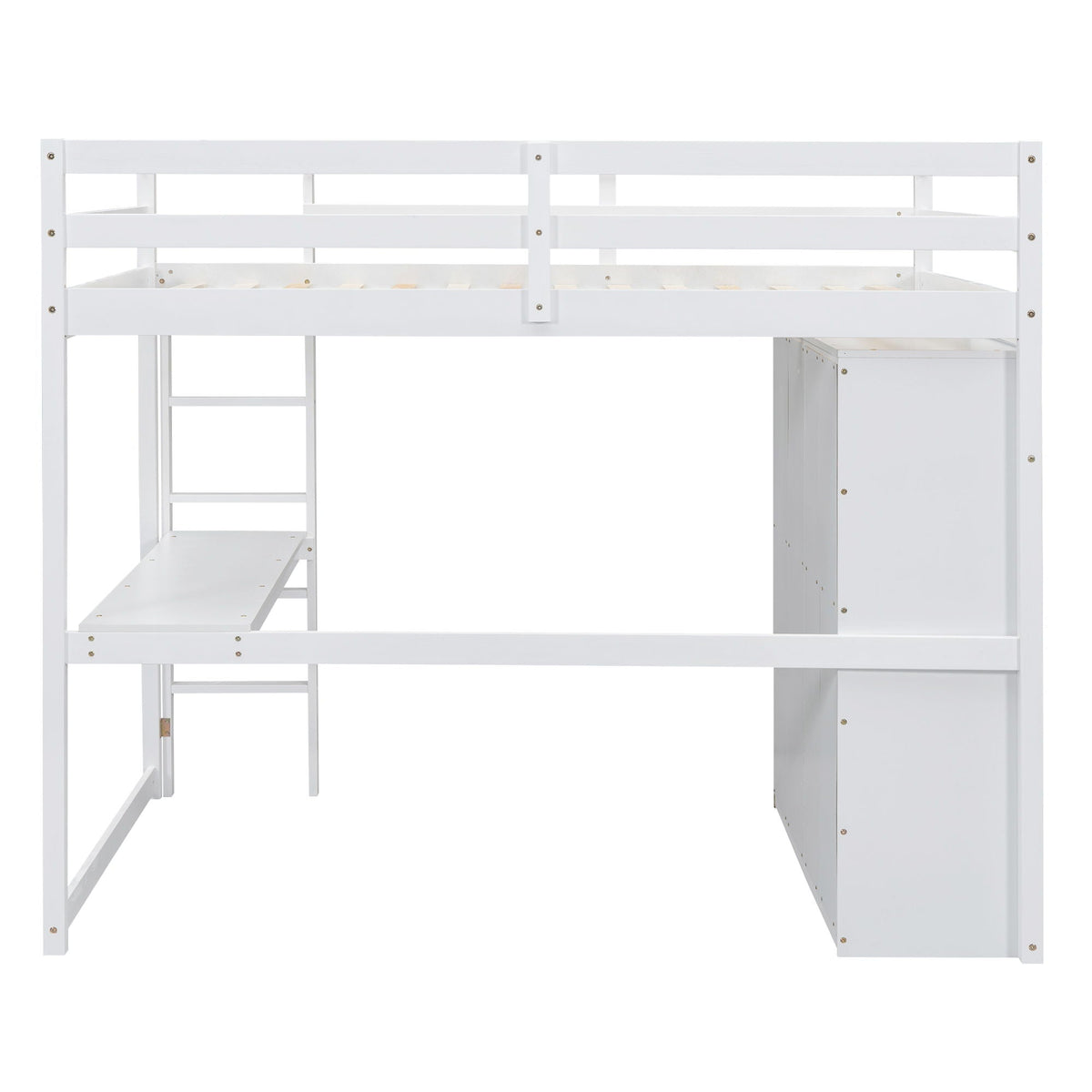 White loft bed frame with built-in wardrobe and storage shelves; left ladder on Tampa Home & Garden Store