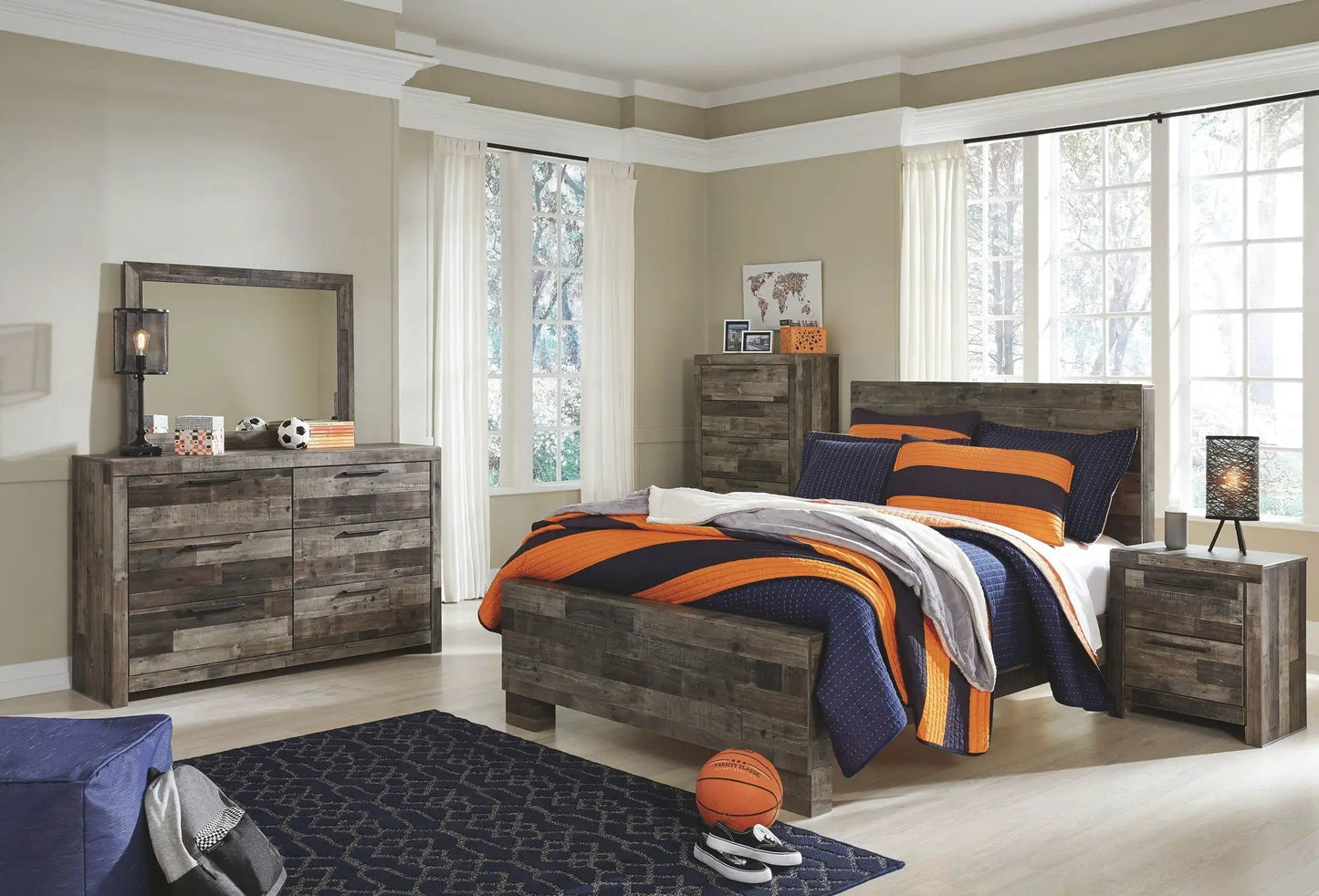 Derekson Youth Panel Bedroom Set Rustic Finish