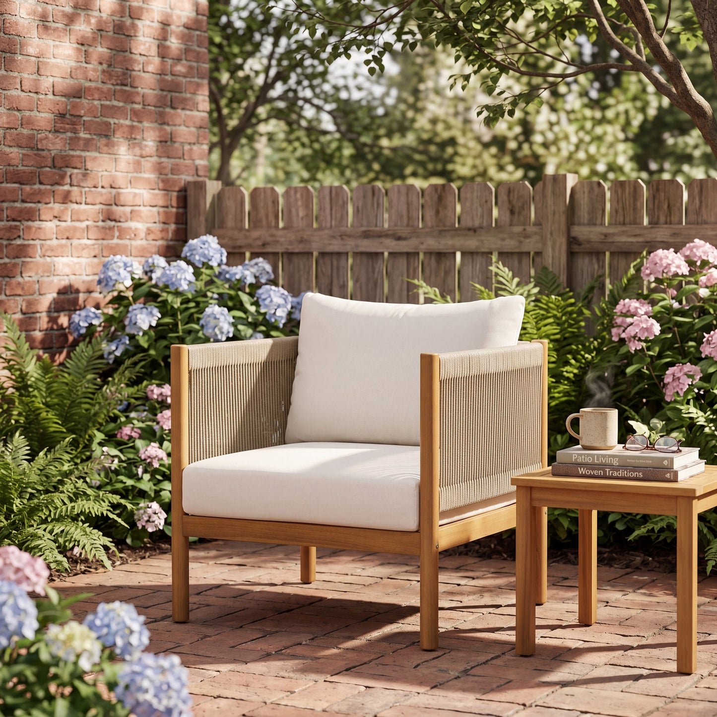 Acacia Wood Outdoor Chair And Rope Panels